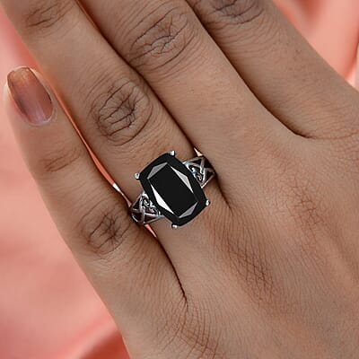 Thai Black Spinel Solitaire Ring in Stainless Steel (Size 10.0) 8.50 ctw | Tarnish-Free, Waterproof, Sweat Proof Jewelry