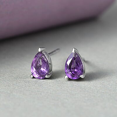 Amethyst Solitaire Stud Earrings in Stainless Steel 1.00 ctw