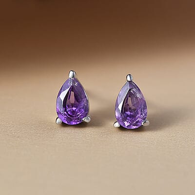 Amethyst Solitaire Stud Earrings in Stainless Steel 1.00 ctw