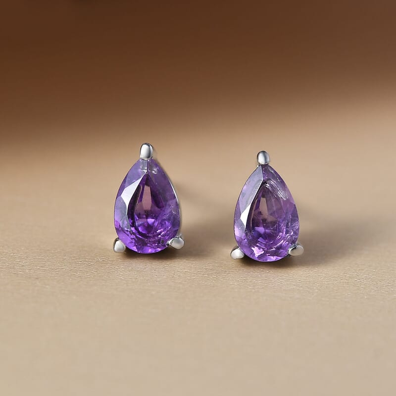 Amethyst Solitaire Stud Earrings in Stainless Steel 1.00 ctw