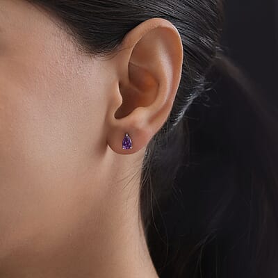 Amethyst Solitaire Stud Earrings in Stainless Steel 1.00 ctw