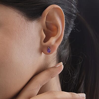 Amethyst Solitaire Stud Earrings in Stainless Steel 1.00 ctw