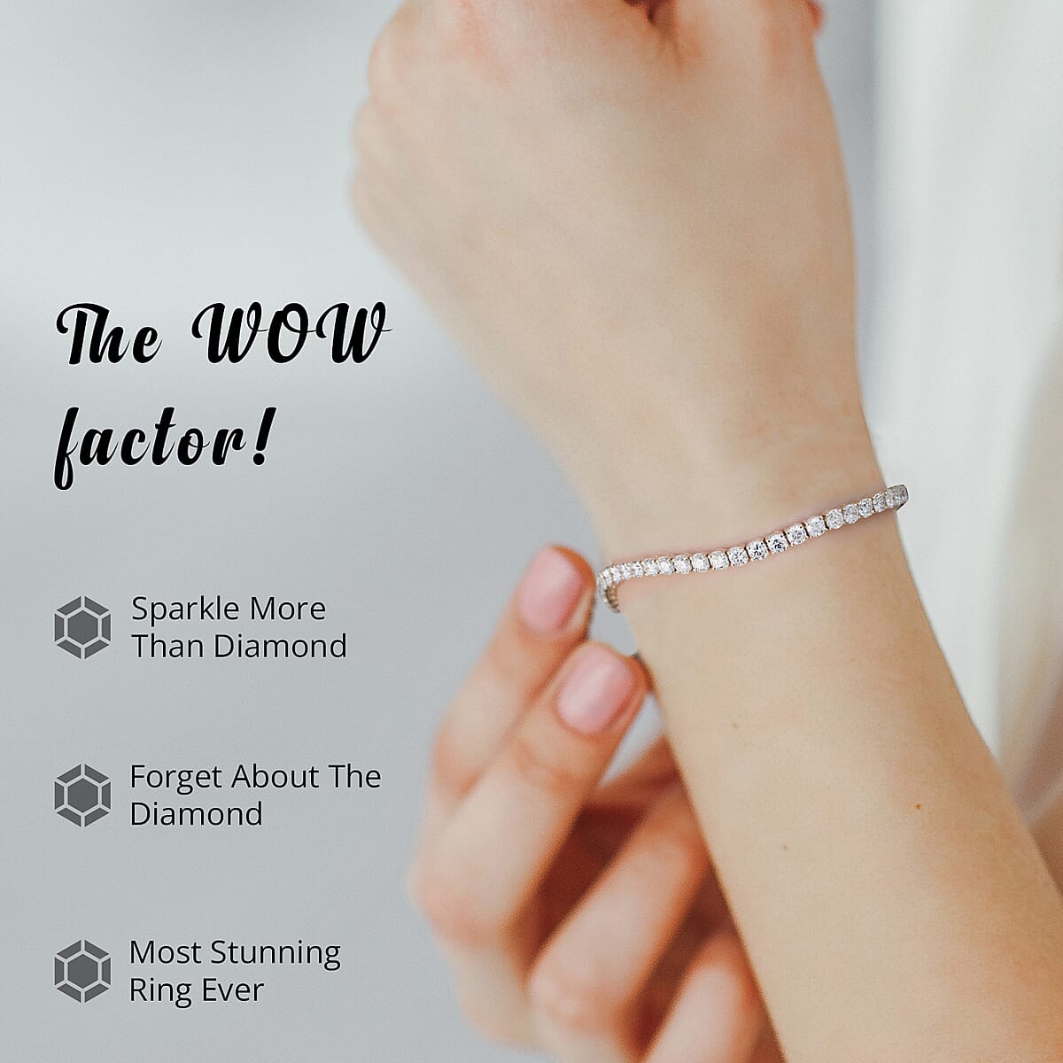 Moissanite Tennis Bracelet for Women in Rhodium Plated Sterling Silver, Wedding, Anniversary Gift for Her (7.25 In) 15.90 ctw image number 4