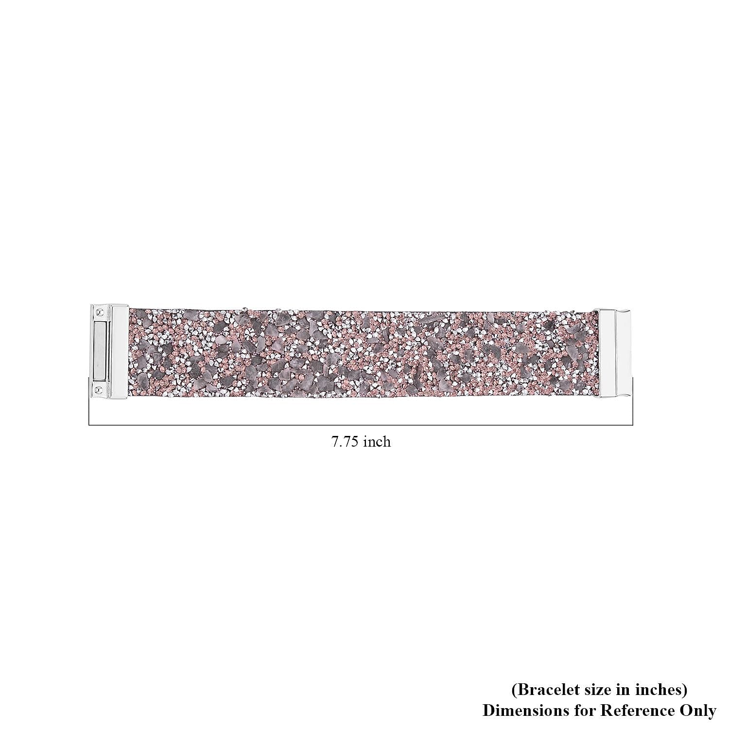 Pink Austrian Crystal, Galilea Rose Quartz, Simulated Pink Color Resin 40.00 ctw Bracelet in Faux Leather Band and Magnetic Lock Silvertone (7.50 In)