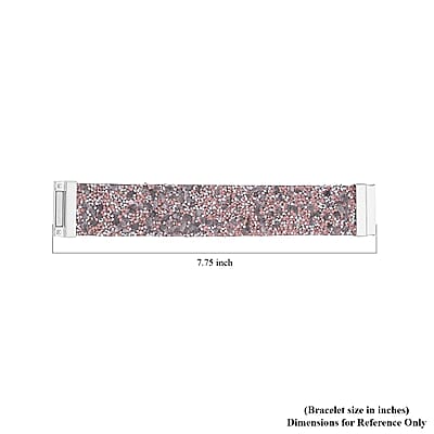 Pink Austrian Crystal, Galilea Rose Quartz, Simulated Pink Color Resin 40.00 ctw Bracelet in Faux Leather Band and Magnetic Lock Silvertone (7.50 In)
