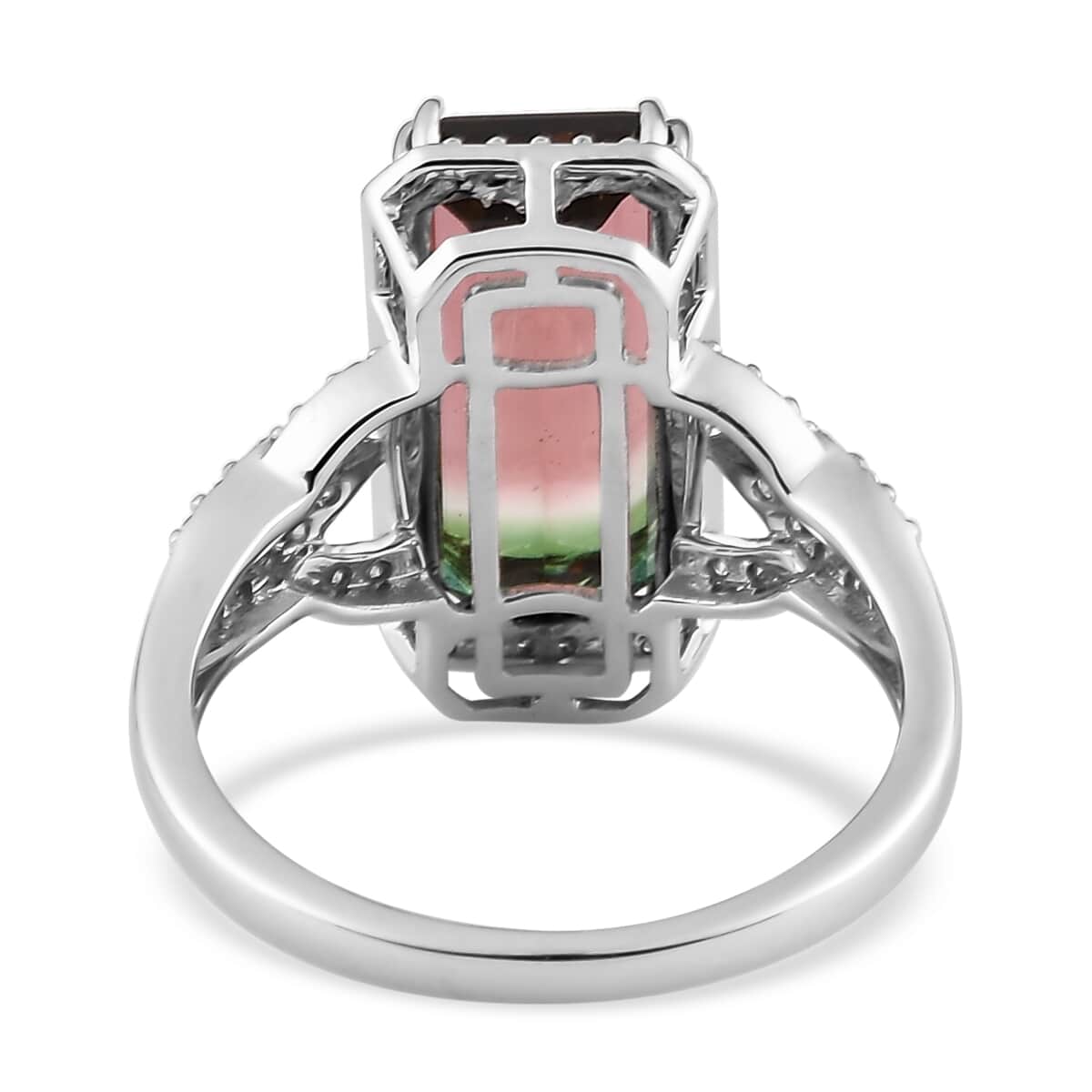 LUXORO 10K White Gold Premium Watermelon Tourmaline and G-H I3 Diamond Ring (Size 7.0) 3.10 Grams 5.60 ctw image number 4