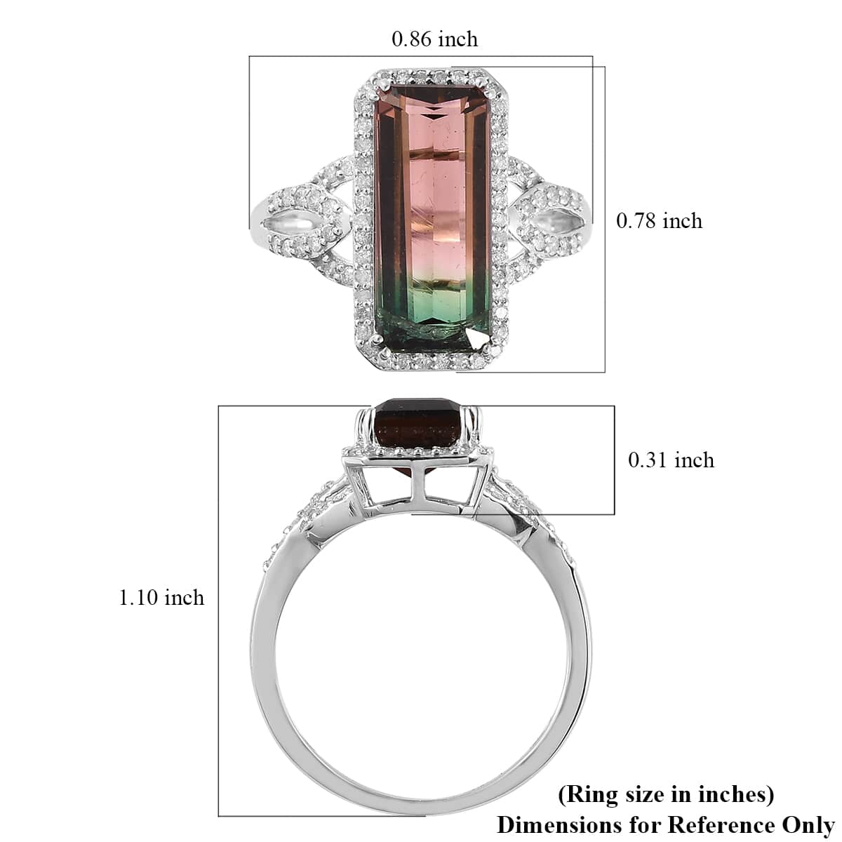 LUXORO 10K White Gold Premium Watermelon Tourmaline and G-H I3 Diamond Ring (Size 7.0) 3.10 Grams 5.60 ctw image number 5