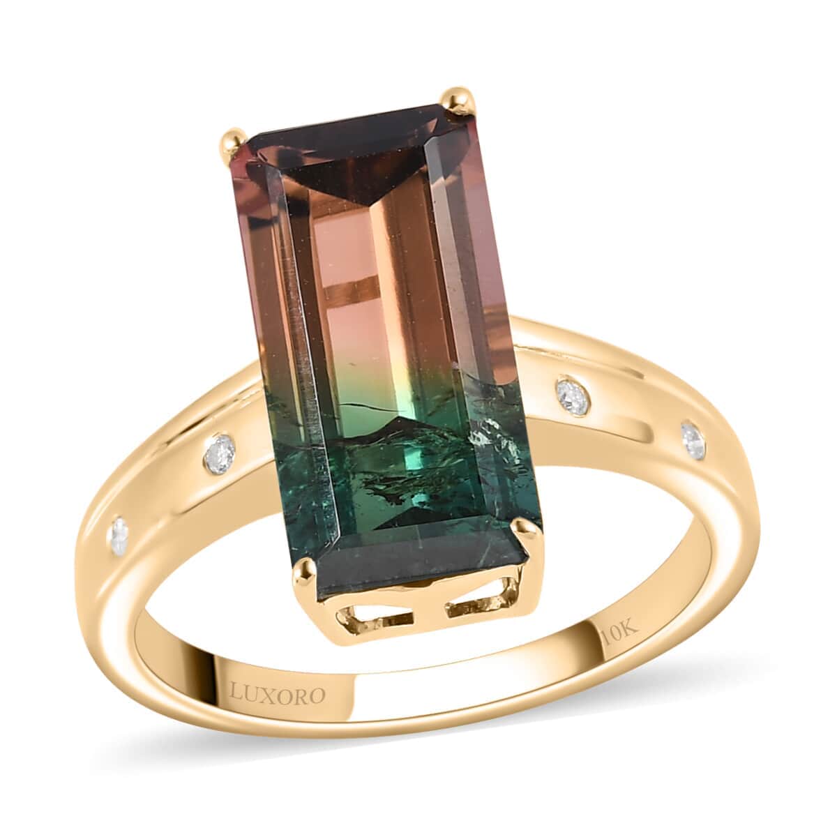 LUXORO 10K Yellow Gold Premium Bi-Color Tourmaline and G-H I3 Diamond Ring (Size 7.0) 3 Grams 5.90 ctw image number 0