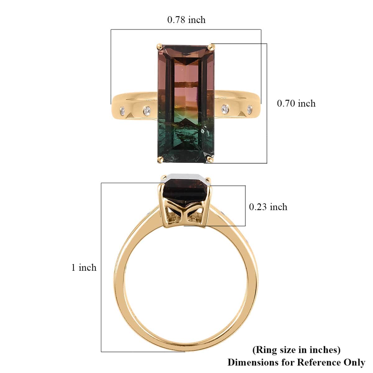 LUXORO 10K Yellow Gold Premium Bi-Color Tourmaline and G-H I3 Diamond Ring (Size 7.0) 3 Grams 5.90 ctw image number 5