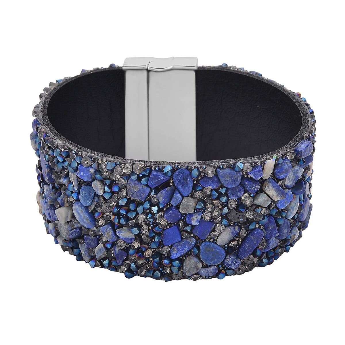 Magnetic Clasp High-Grade Leather Crystal Stones Bracelet lapis lazuli Lapis Lazuli leather Men main image 2