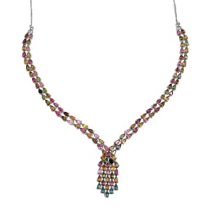 AAA Multi-Tourmaline Necklace in Platinum Over Sterling Silver, Waterfall Necklace, Wedding Gifts For Her (18 Inches) 19.20 ctw