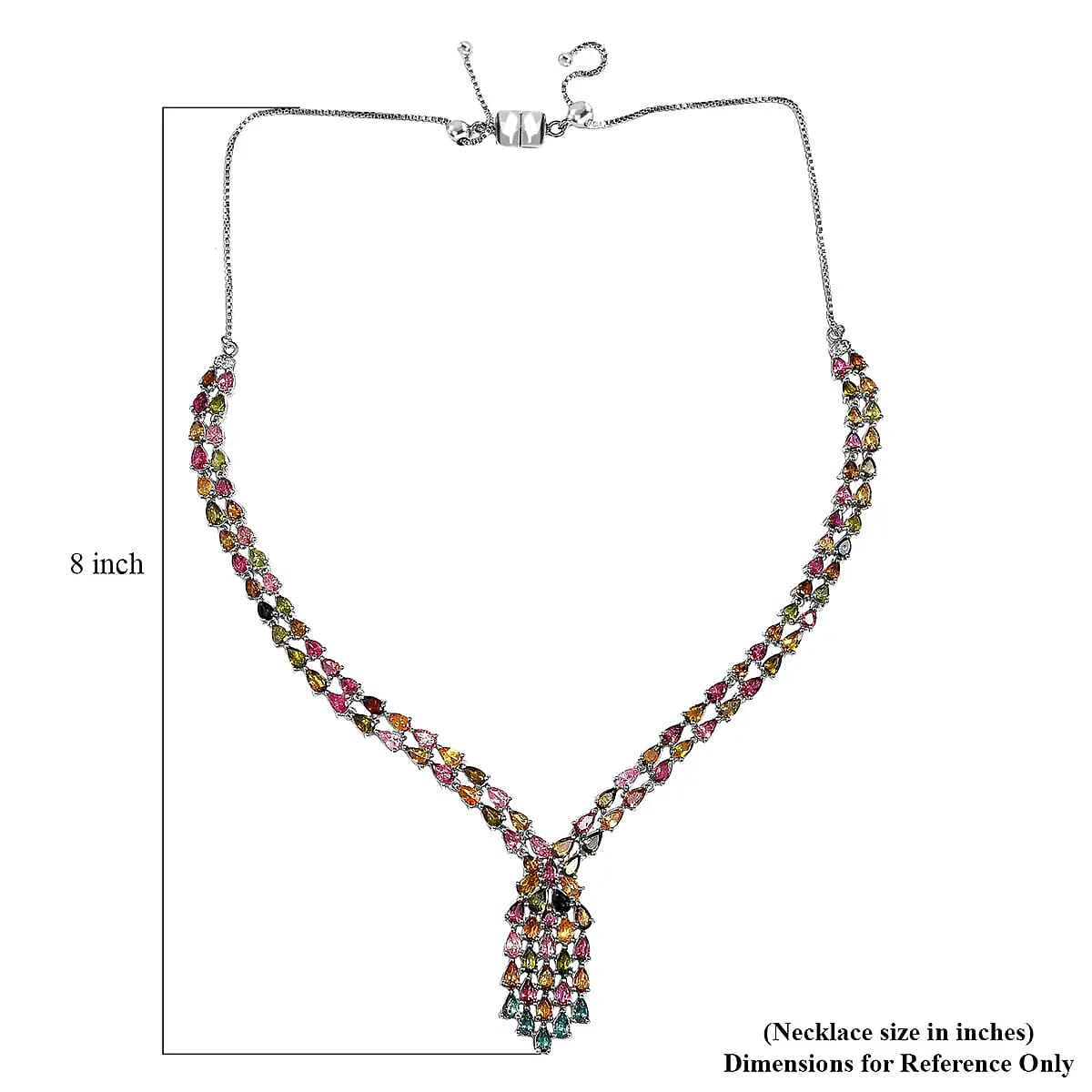AAA Multi-Tourmaline Necklace in Platinum Over Sterling Silver, Waterfall Necklace, Wedding Gifts For Her (18 Inches) 19.20 ctw