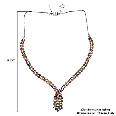 AAA Multi-Tourmaline Necklace in Platinum Over Sterling Silver, Waterfall Necklace, Wedding Gifts For Her (18 Inches) 19.20 ctw