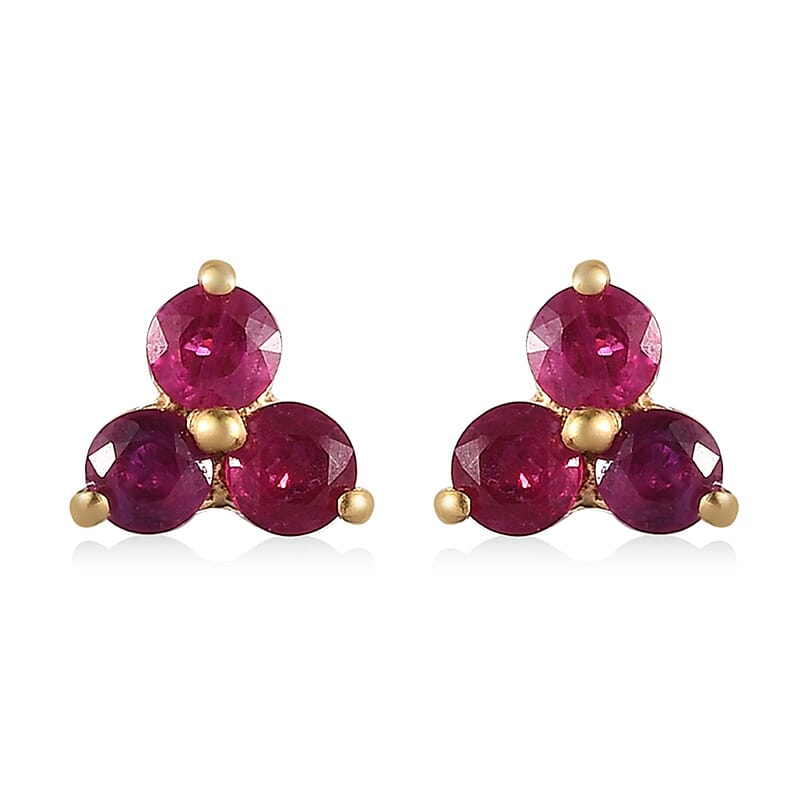 Premium Montepuez Ruby Stud Earrings in Vermeil YG Over Sterling Silver 0.50 ctw