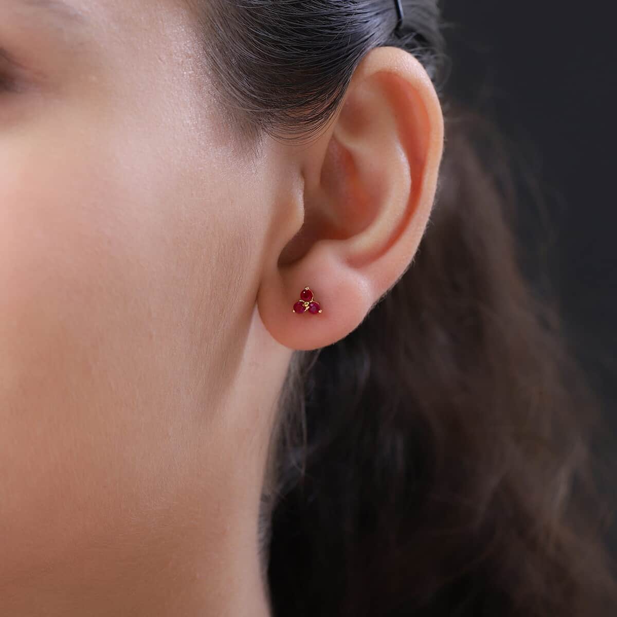 Premium Montepuez Ruby Stud Earrings in Vermeil YG Over Sterling Silver 0.50 ctw image number 2