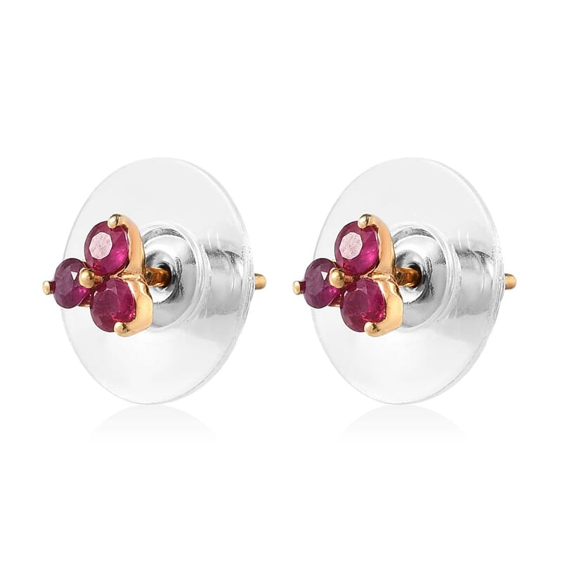 Premium Montepuez Ruby Stud Earrings in Vermeil YG Over Sterling Silver 0.50 ctw