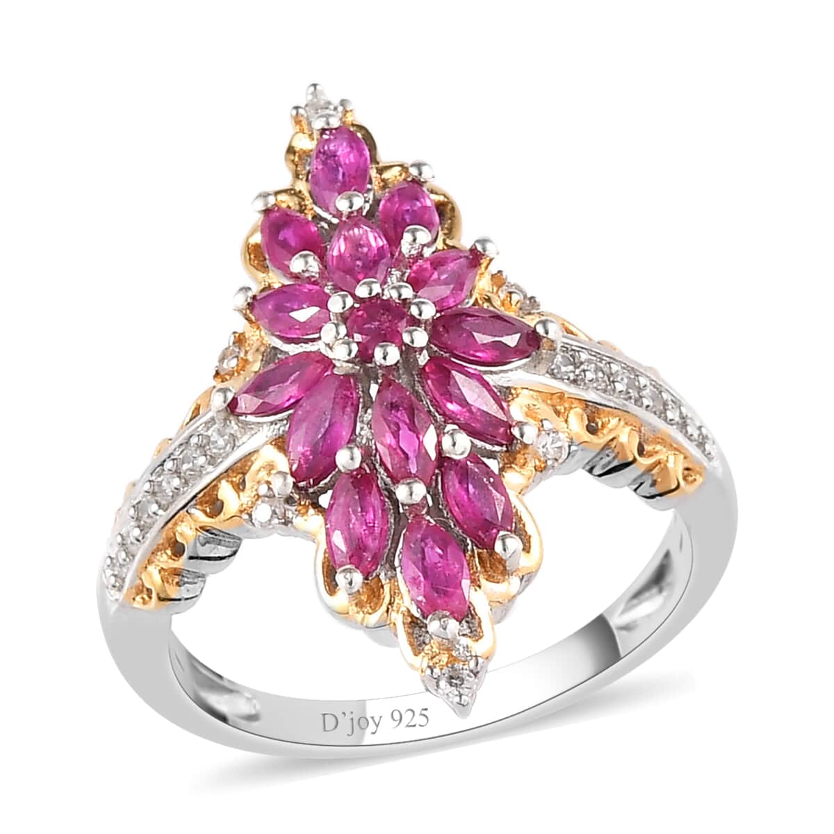 Premium Montepuez Ruby and Natural White Zircon Ring in Vermeil Yellow Gold and Platinum Over Sterling Silver 1.40 ctw image number 0