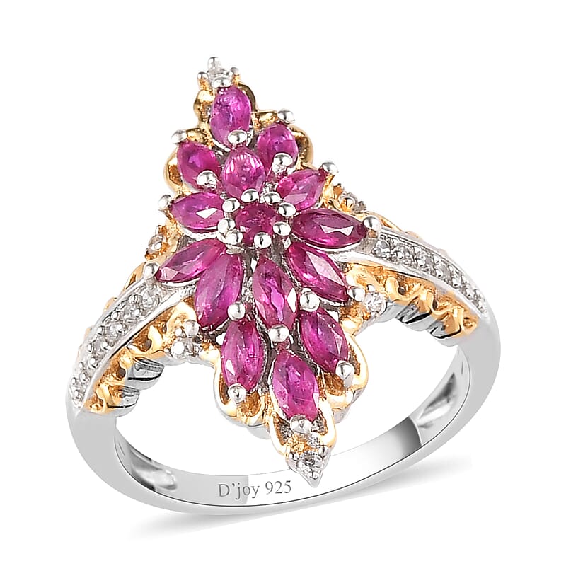 Premium Montepuez Ruby and Natural White Zircon Ring in Vermeil Yellow Gold and Platinum Over Sterling Silver (Size 10.0) 1.40 ctw