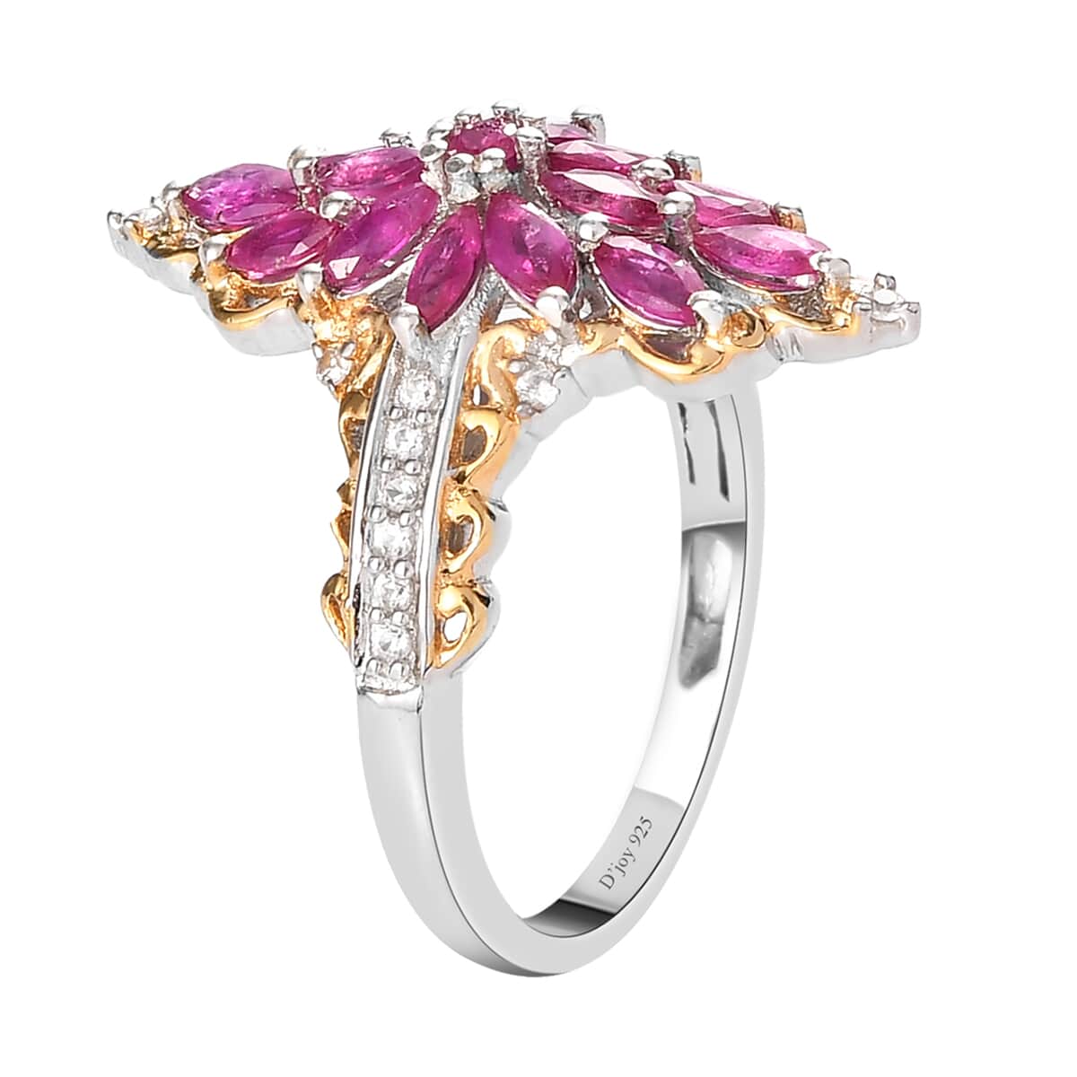 Premium Montepuez Ruby and Natural White Zircon Ring in Vermeil Yellow Gold and Platinum Over Sterling Silver 1.40 ctw image number 3