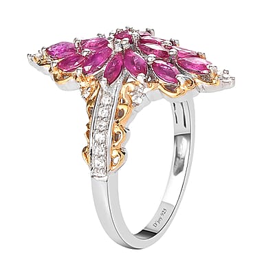 Premium Montepuez Ruby and Natural White Zircon Ring in Vermeil Yellow Gold and Platinum Over Sterling Silver (Size 10.0) 1.40 ctw