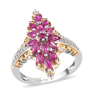 Premium Montepuez Ruby and Natural White Zircon Ring in Vermeil Yellow Gold and Platinum Over Sterling Silver (Size 6.0) 1.40 ctw