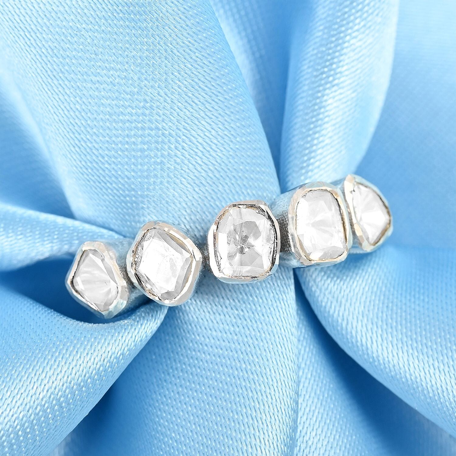 Polki Cut Moissanite 5 Stone Ring in Sterling Silver (Size 10.0) 0.50 ctw