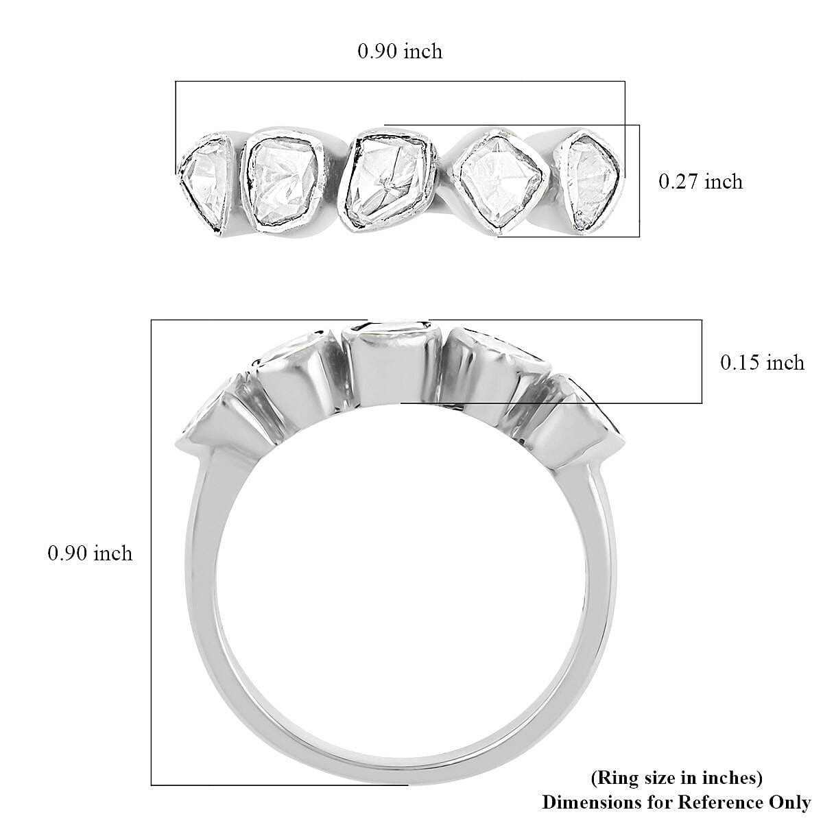 Polki Cut Moissanite 5 Stone Ring in Sterling Silver (Size 10.0) 0.50 ctw