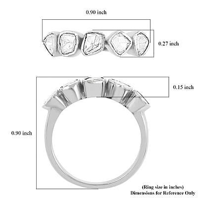 Polki Cut Moissanite 5 Stone Ring in Sterling Silver (Size 10.0) 0.50 ctw