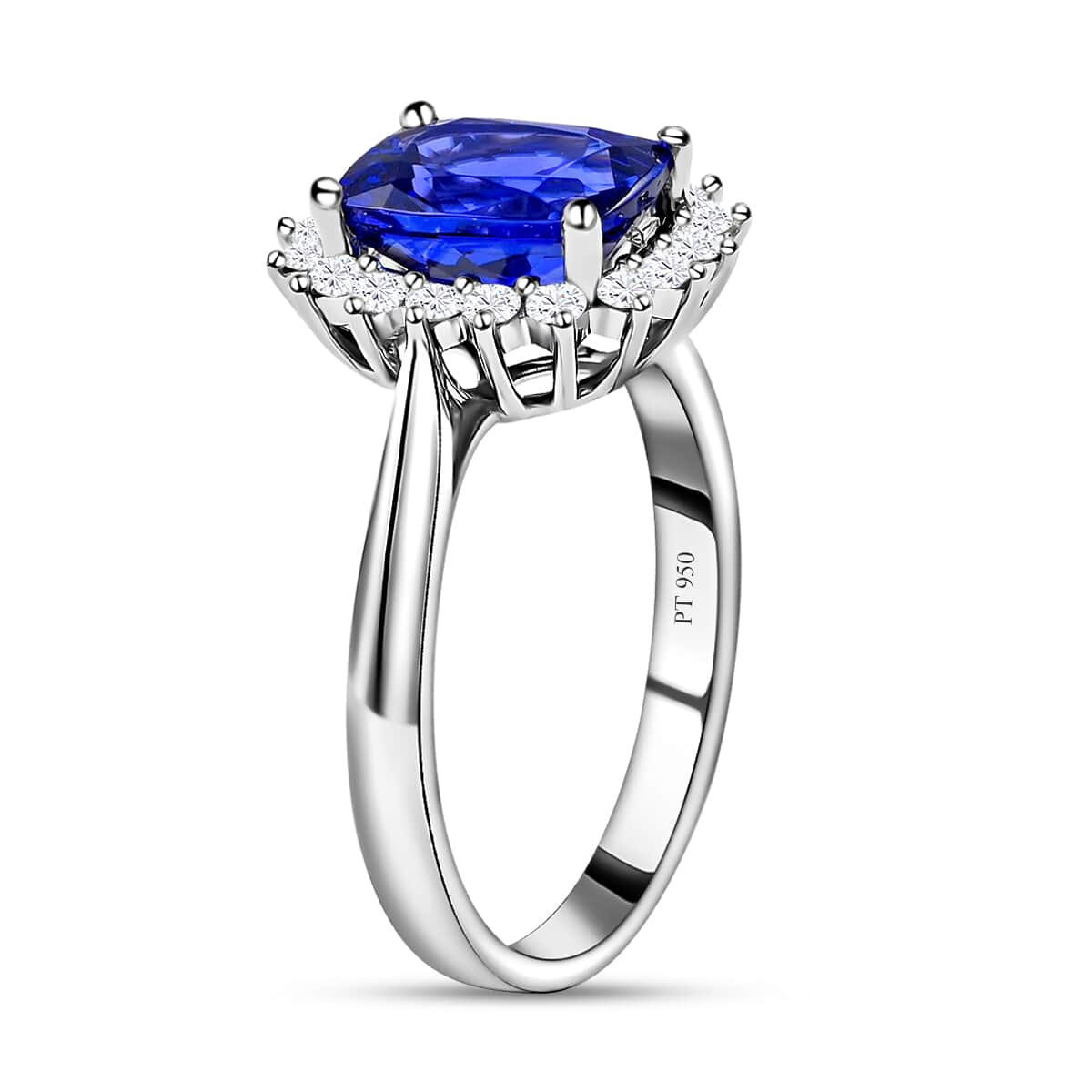 Certified RHAPSODY 950 Platinum AAAA Tanzanite and E-F VS Diamond Halo Ring 5.58 Grams 2.55 ctw image number 3