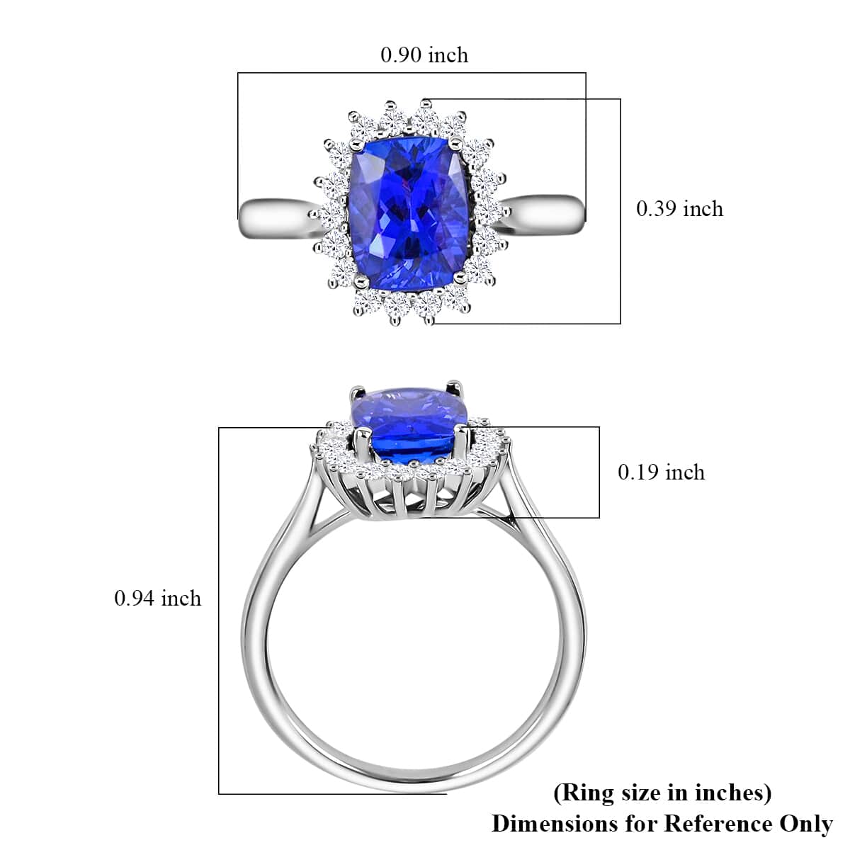 Certified RHAPSODY 950 Platinum AAAA Tanzanite and E-F VS Diamond Halo Ring 5.58 Grams 2.55 ctw image number 5