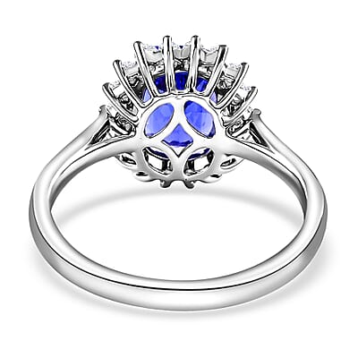Certified and Appraised Rhapsody 950 Platinum AAAA Tanzanite and E-F VS Diamond Halo Ring (Size 6.0) 5.58 Grams 2.55 ctw (Del. in 10-15 Days)