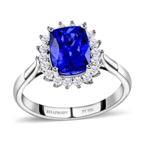 Certified and Appraised Rhapsody 950 Platinum AAAA Tanzanite and E-F VS Diamond Halo Ring (Size 8.0) 5.58 Grams 2.55 ctw