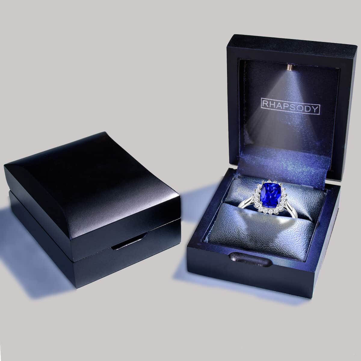 Certified and Appraised Rhapsody 950 Platinum AAAA Tanzanite and E-F VS Diamond Halo Ring (Size 8.0) 5.58 Grams 2.55 ctw image number 6