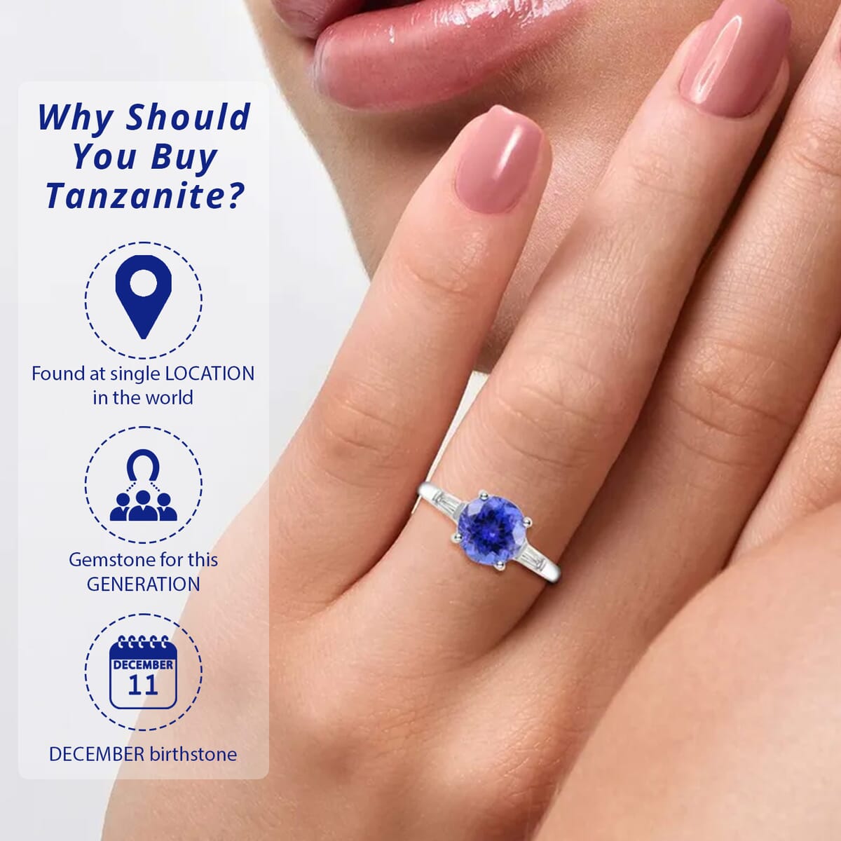 Certified and Appraised Iliana 18K White Gold AAA Tanzanite, Diamond Ring,Wedding Ring For Her,Promise Rings 2.30 ctw (Size 8) image number 2