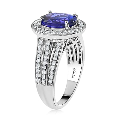 Certified & Appraised Rhapsody 950 Platinum AAAA Tanzanite and E-F VS Diamond Halo Ring (Size 10.0) 8.91 Grams 3.50 ctw