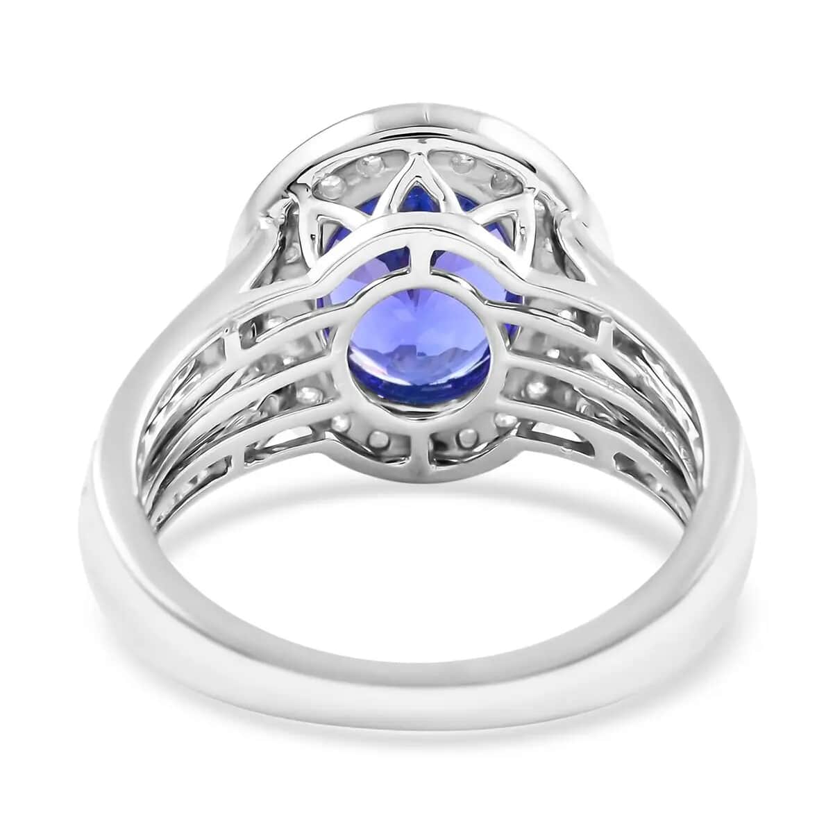 Certified RHAPSODY 950 Platinum AAAA Tanzanite, Diamond (E-F, VS) (0.63 cts) Halo Ring (Size 10.0) (Approx 9.0 g Platinum) 3.50 ctw image number 4