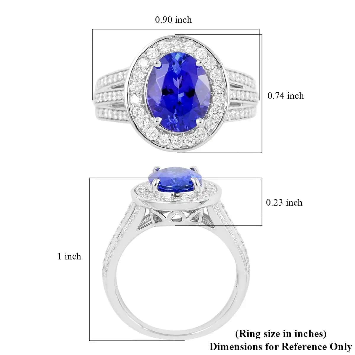 Certified RHAPSODY 950 Platinum AAAA Tanzanite, Diamond (E-F, VS) (0.63 cts) Halo Ring (Size 10.0) (Approx 9.0 g Platinum) 3.50 ctw image number 5