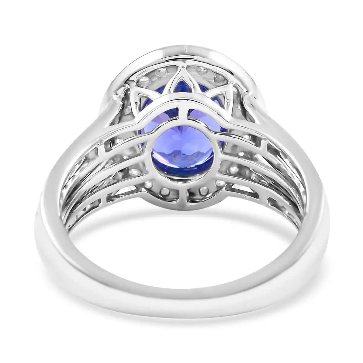 Certified & Appraised Rhapsody 950 Platinum AAAA Tanzanite and E-F VS Diamond Halo Ring (Size 6.0) 8.91 Grams 3.50 ctw image number 4
