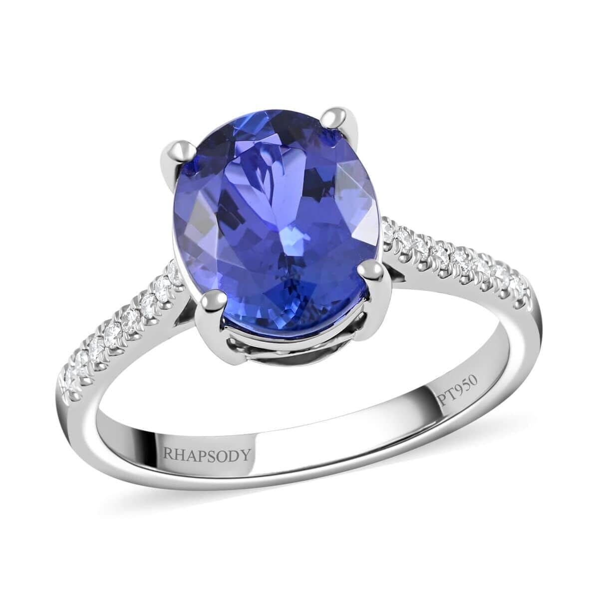 Certified & Appraised RHAPSODY 950 Platinum AAAA Tanzanite and E-F VS Diamond Ring 6.60 Grams 4.10 ctw image number 0