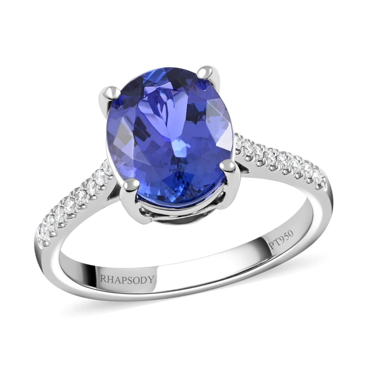 Rhapsody Certified and Appraised AAAA Tanzanite Ring, E-F VS Diamond Accent Ring, 950 Platinum Ring, Gifts For Her 6.60 Grams 4.10 ctw image number 0