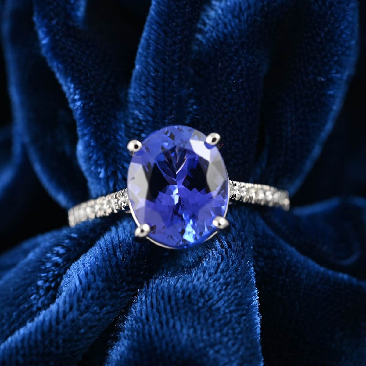Rhapsody Certified and Appraised AAAA Tanzanite Ring, E-F VS Diamond Accent Ring, 950 Platinum Ring, Gifts For Her 6.60 Grams 4.10 ctw image number 1