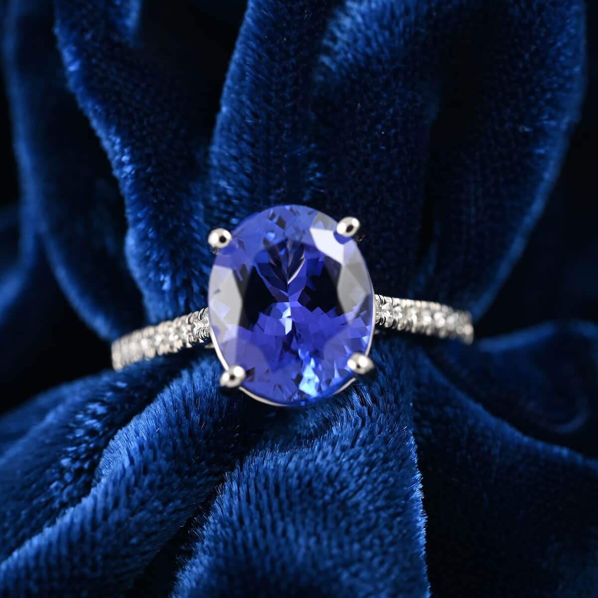 Rhapsody Certified and Appraised AAAA Tanzanite and E-F VS Diamond 4.10 ctw Accent Ring, 950 Platinum Ring, Gifts For Her 6.60 Grams (Size 8.0) image number 1