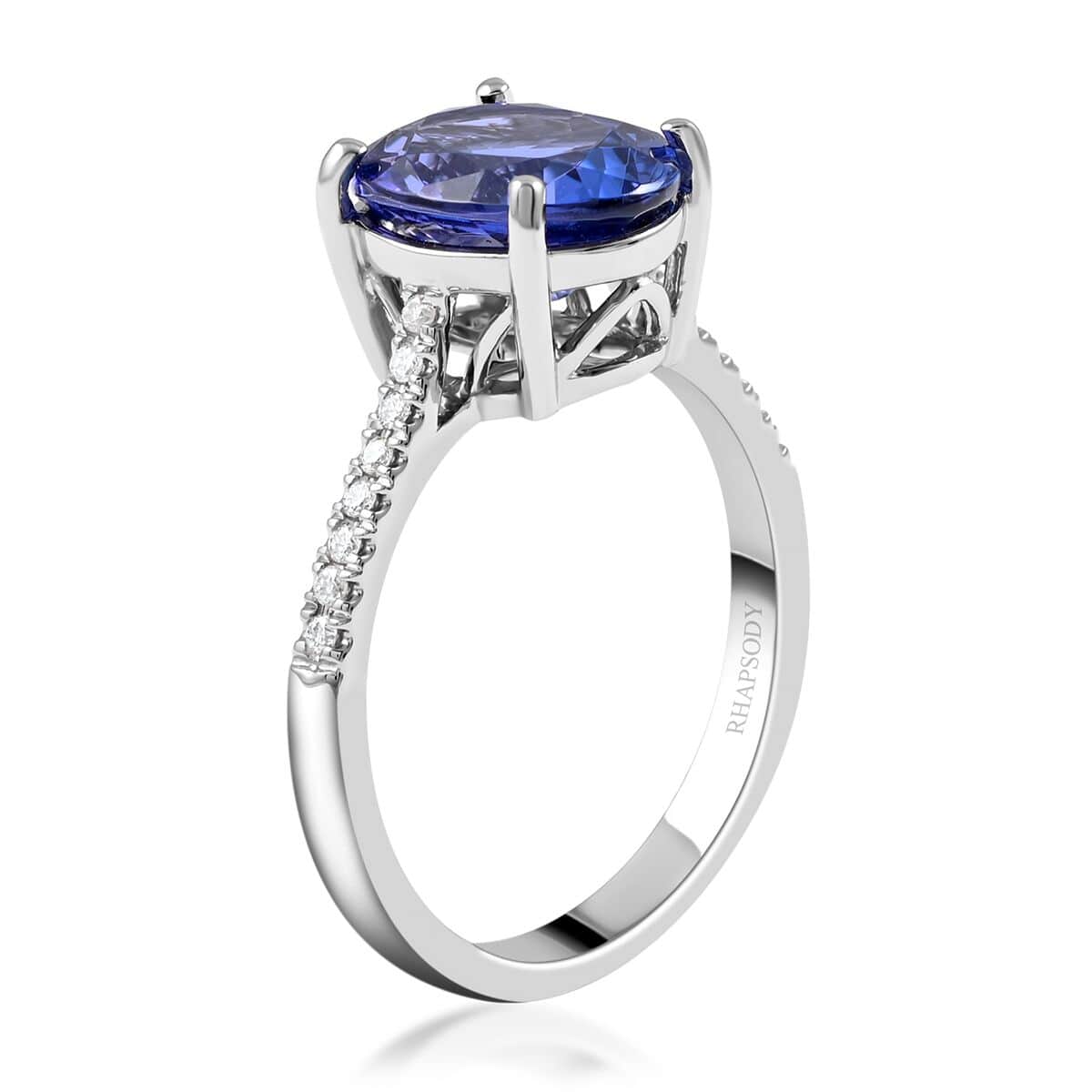 Rhapsody Certified and Appraised AAAA Tanzanite and E-F VS Diamond 4.10 ctw Accent Ring, 950 Platinum Ring, Gifts For Her 6.60 Grams (Size 8.0) image number 3