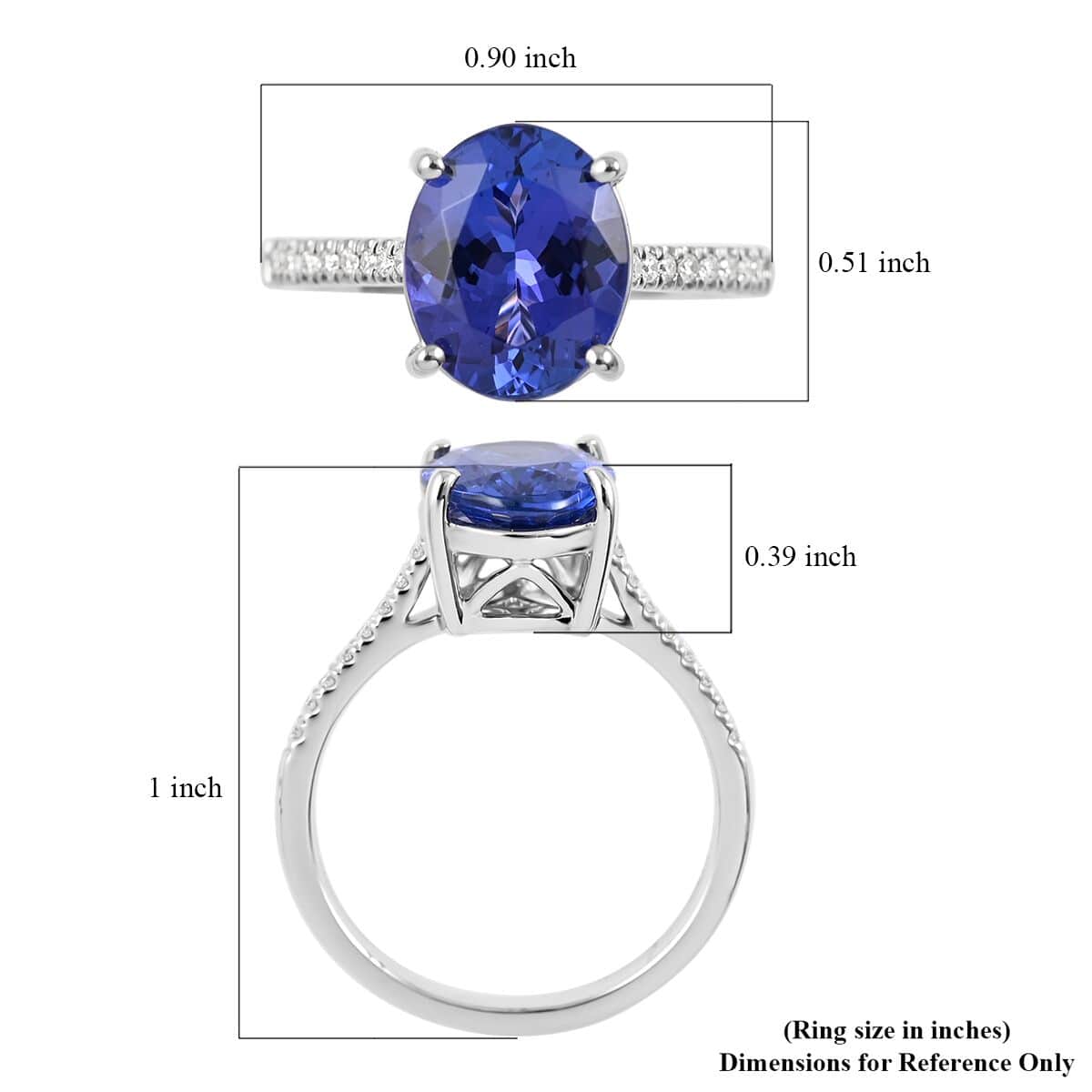 Rhapsody Certified and Appraised AAAA Tanzanite and E-F VS Diamond 4.10 ctw Accent Ring, 950 Platinum Ring, Gifts For Her 6.60 Grams (Size 8.0) image number 5