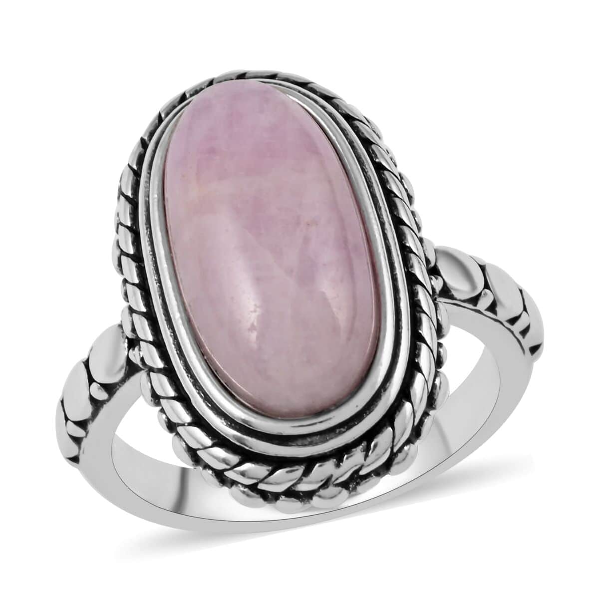 Kunzite Oval Ring in Black Oxidizied Silvertone 6.30 ctw image number 0