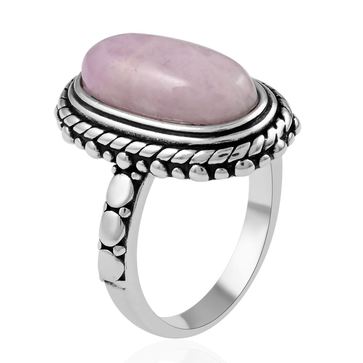 Kunzite Oval Ring in Black Oxidizied Silvertone 6.30 ctw image number 3