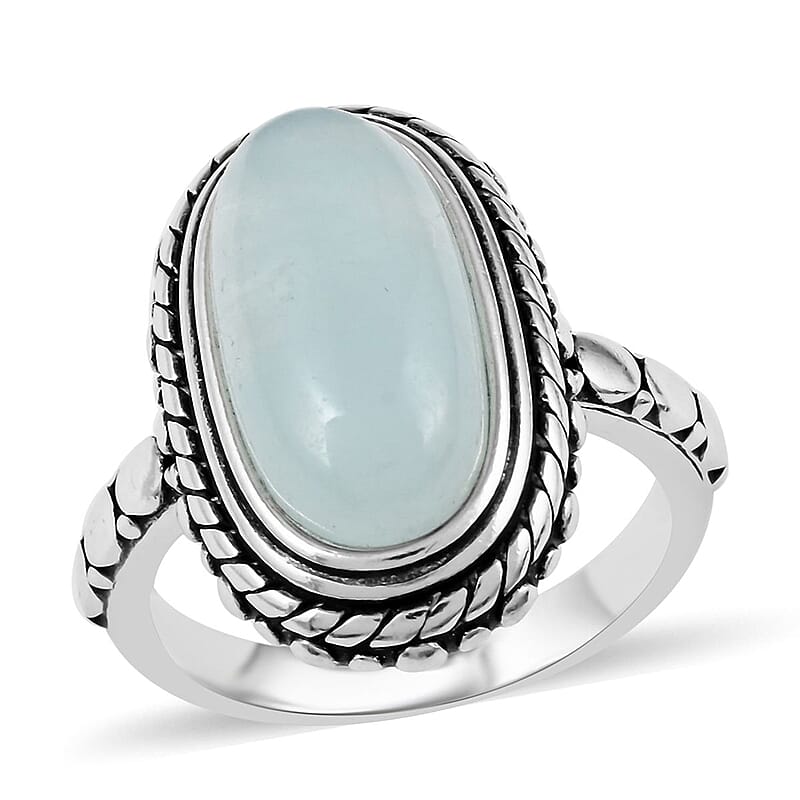 Aquamarine Oval Ring in Black Oxidized Silvertone (Size 10.0) 5.50 ctw