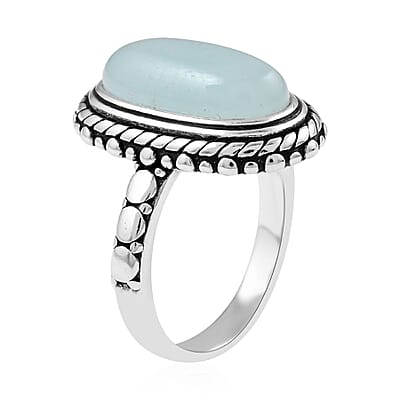 Aquamarine Oval Ring in Black Oxidized Silvertone (Size 10.0) 5.50 ctw