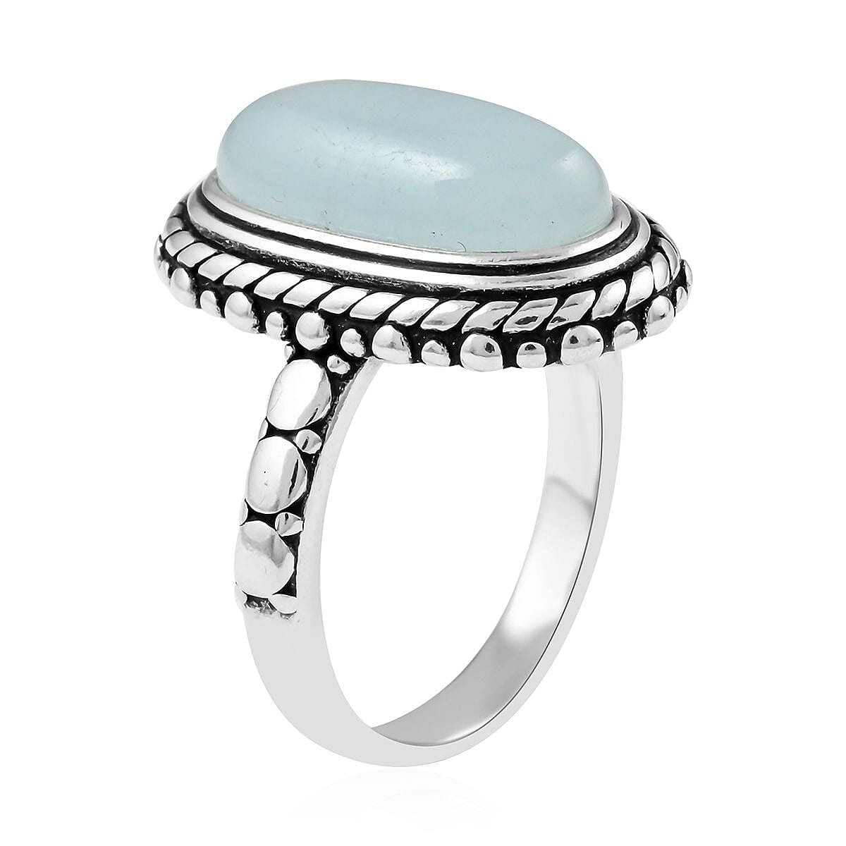 Aquamarine Oval Ring in Black Oxidized Silvertone (Size 6.0) 5.50 ctw image number 3