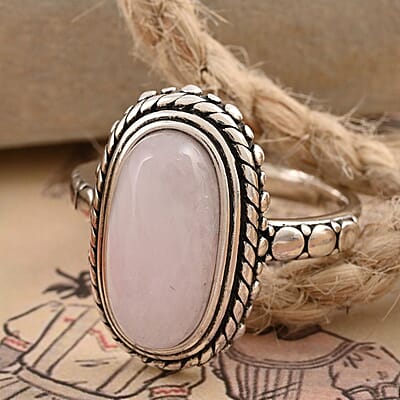 Marropino Morganite Oval Ring in Black Oxidized Silvertone (Size 10.0) 5.50 ctw